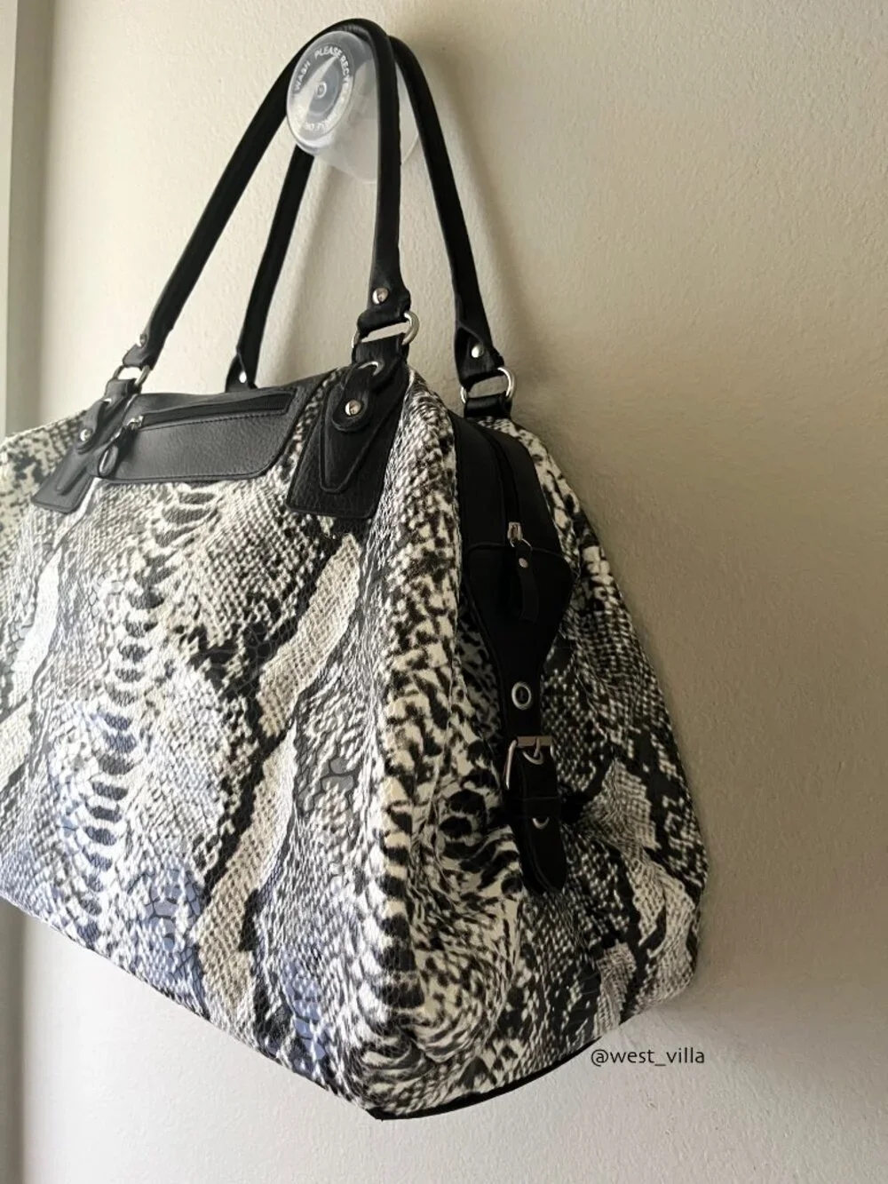 Snakeskin Weekender Tote Duffle Bag Soft Material White Black